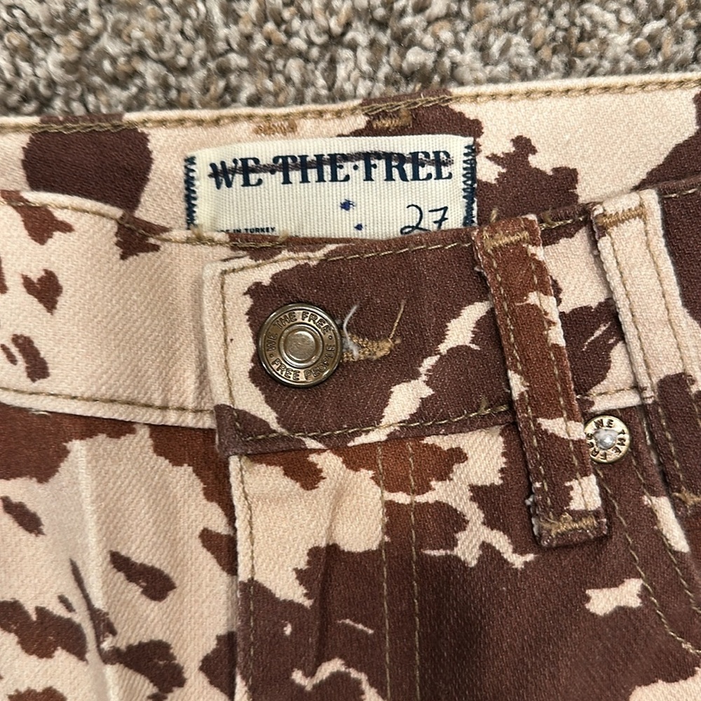 FREE PEOPLE We The Free Risk Taker High Rise Straight Leg Jeans Cow Print - Picture 7 of 11